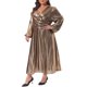 thumbnail image 4 of Agnes Orinda Disfraces de Halloween para Mujeres Tallas Grandes Vestidos de Fiesta de Escuela y Universidad Metálico con Cuello en V Fruncido y Mangas de Linterna Vestido de Noche Elegante L Dorado, 4 of 6