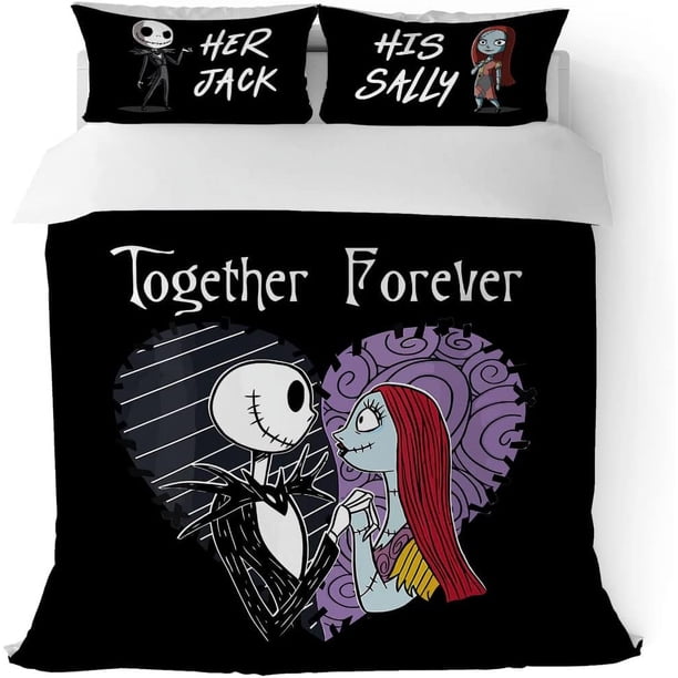 Nightmare Christmas Duvet Cover Quenn Size Set Her Jack His Sally Bedding Set 3 Pieces Soft Microfiber Quilt Cover