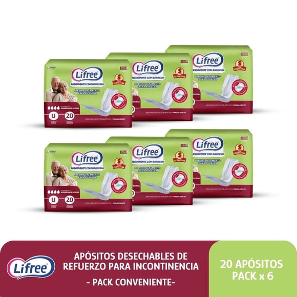 Apósitos de refuerzo para incontinencia Lifree 20 u. x 6 paq