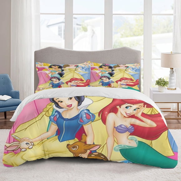 Dis-ney Princess Bedding Sets Cartoon Duvet Cover Lightweight 3 Piece Bet Sets for Kids Boys Girls