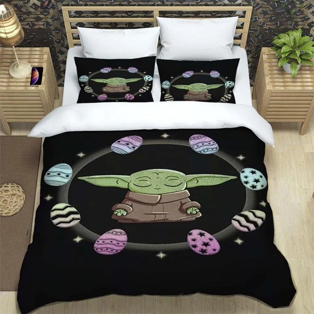x625 Bed SheetsYoda Pattern ed Comforter Set with Pillowcases Soft and Comfortable Polyester Bedding Sets Full Size Bedding Sets 3-Piece Bedding Set (1 Duvet Cover + 2 Pillow Shams) nj625