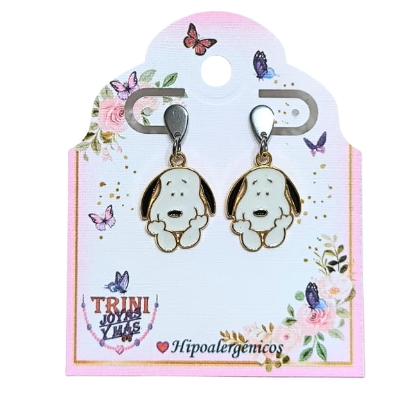Aros De Snoopy Pequeño Pensativo, Pasador Recto de Acero