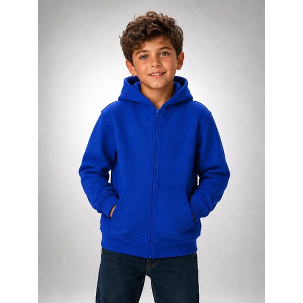 Poleron Con Cierre De Niños 340g Canguro Basico 70/30 Casual 6 Azul Lisa