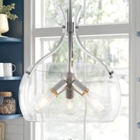 Candelabro Zlnidjia De 15,7 Pulgadas, Vidrio Industrial, 3 Luces, Níquel Cepillado