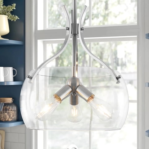 Candelabro Zlnidjia De 15,7 Pulgadas, Vidrio Industrial, 3 Luces, Níquel Cepillado