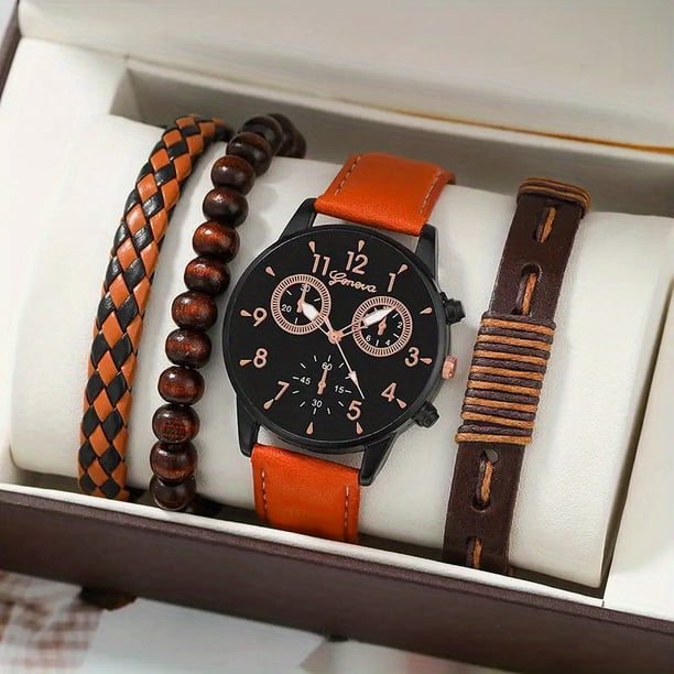 3pcs/set Men's Casual Analog Watch And Classic Bracelets Set (1 Watch+2 Bracelets)