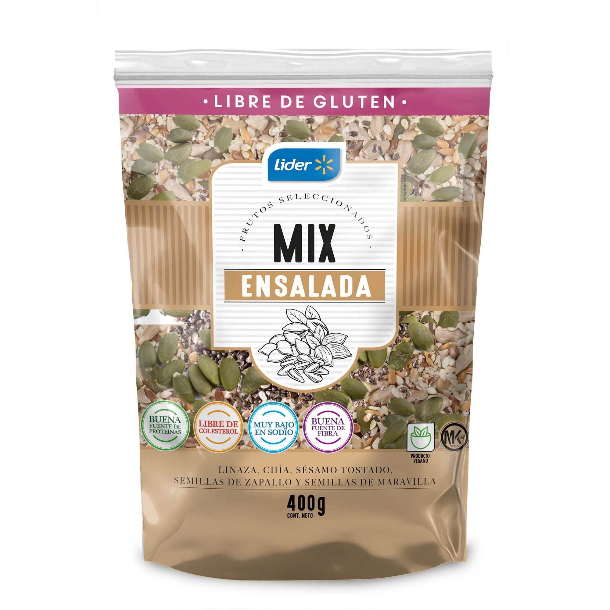 Mix De Linaza, Chía, Sésamo Tostado, Semillas De Zapallo Y De Maravilla, Sin Sal 400 g Lider
