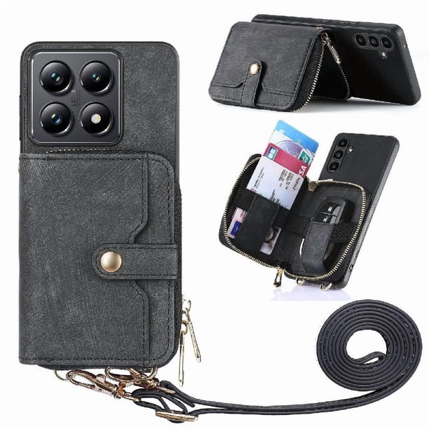 Funda Tipo Cartera con Correa Cruzada para Xiaomi 14T Protección Contra Golpes Negro