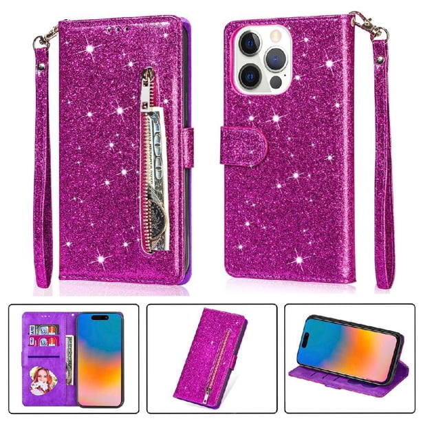 Funda Para Elegante Funda Iphone 15 Pro Glitter Con Cremallera-ideal Para El Uso Diario
