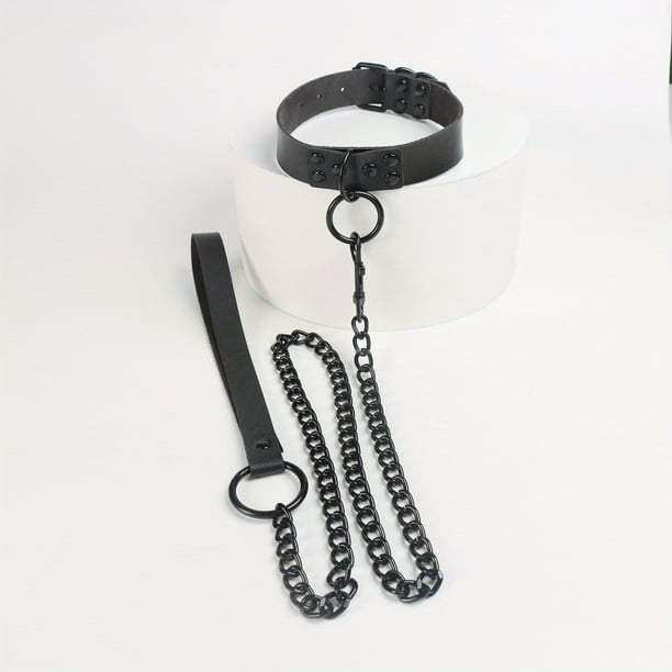 1pc Dark Gothic Style BDSM Collar with Chain - Pu Leather Choker for Couple SM Flirting and Role Play