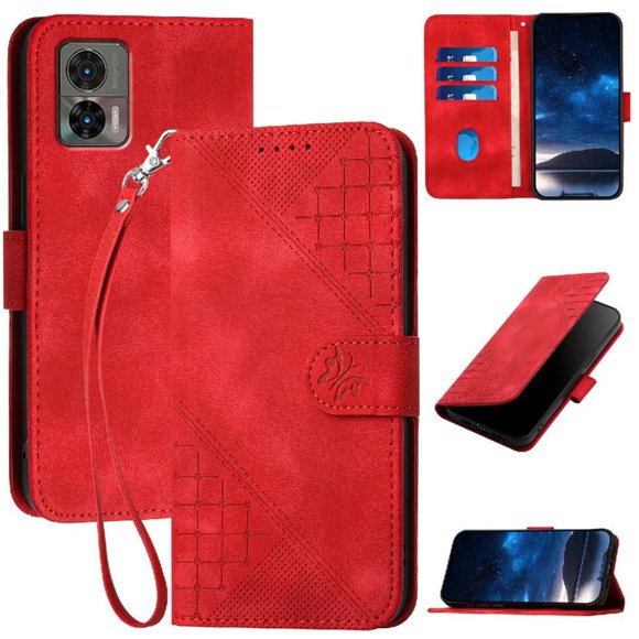 Funda Flip Premium Fibra de Carbono para Motorola Edge 30 Neo con Soporte y Cierre Rojo