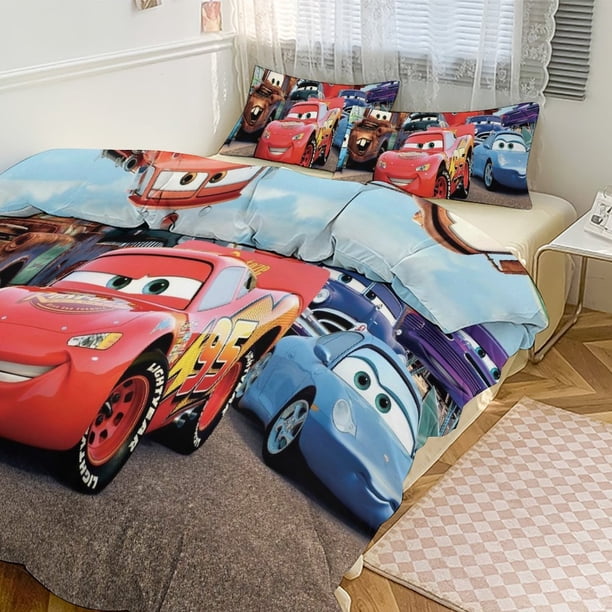 Cars Lightning McQueen Print Bedding Set Pattern Duvet Cove Set 3 Pieces 1 Quilt Cover And 2 Pillowcases for Women Men Teens