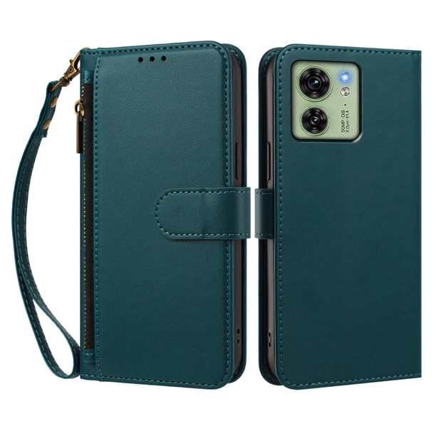 Funda Tipo Billetera para Motorola Moto edge 40 5G con Soporte y Bolsillo con Cierre Verde