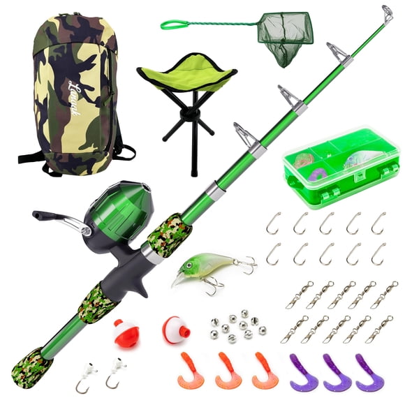 Caña de Pesca Lanaak 165 cm Camo Verde con Caja de Aparejos