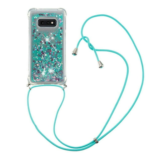 Funda FOXDOCK para Samsung Galaxy S10e con Cuerda Ajustable, Brillo Líquido, Protección Antigolpes y Lente – Ideal para Regalo