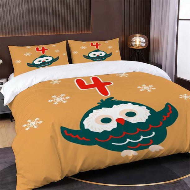 3pcs Owl Illustration Pattern Set Soft and Comfortable Bedding Set Suitable for All Seasons