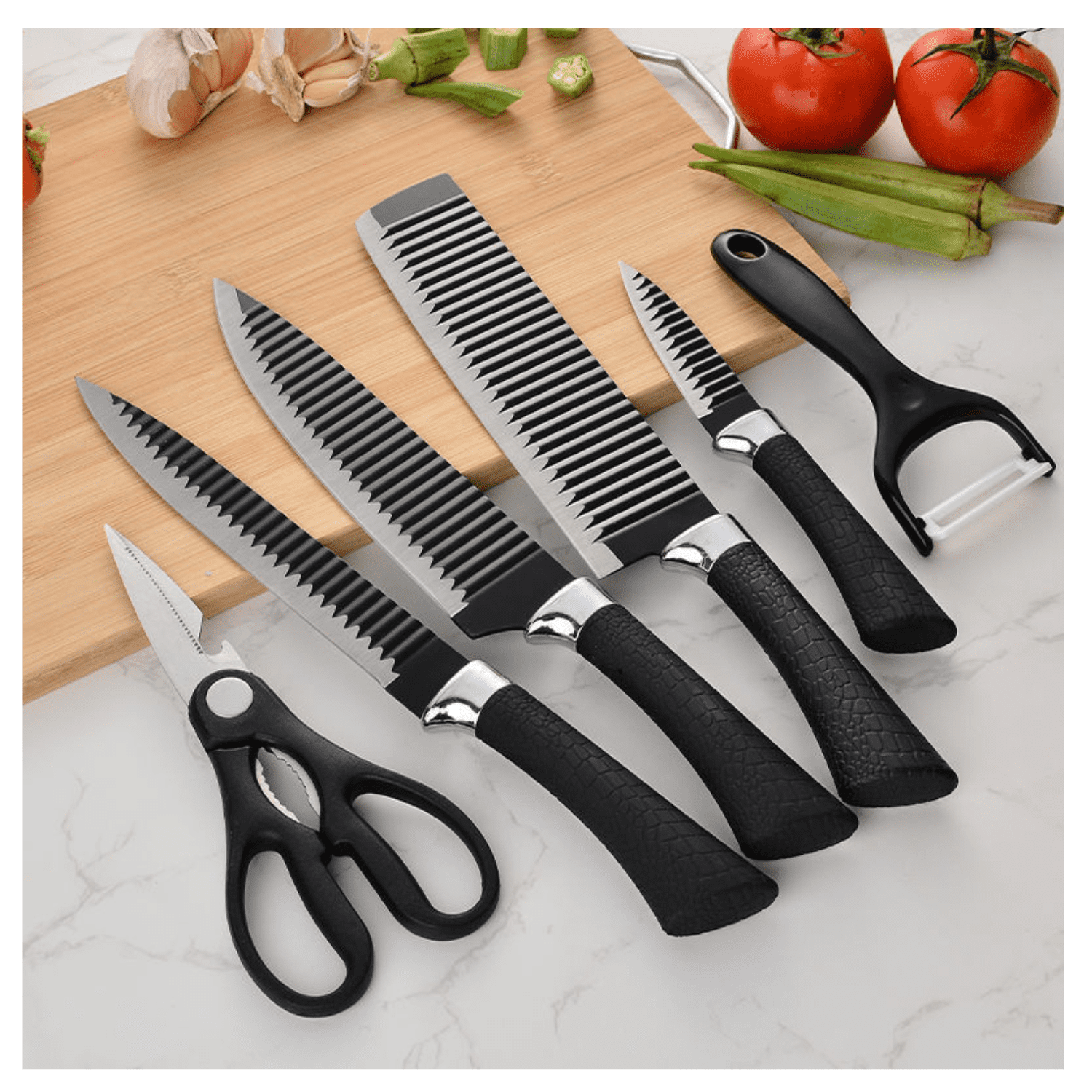 Genérico - Set De Cuchillos De Cocina Profesionales De 6 Piezas Negro