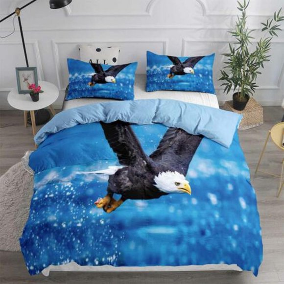 Bald Eagle Quilt Duvet Cover Set Bed Linen Bedspread Queen 3-Piece Bedding Set
