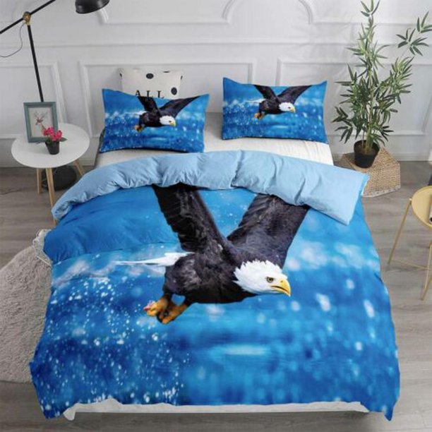 Bald Eagle Quilt Duvet Cover Set Bed Linen Bedspread Queen 3-Piece Bedding Set