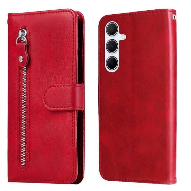 Funda tipo cartera para Samsung Galaxy A36 5G con bolsillo con cremallera y ranuras para tarjetas – Función de soporte Rojo