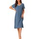 thumbnail image 2 of INSPIRE CHIC Camisón de Mujer con Cuello en V y Bolsillos, Manga Corta con Abertura Lateral, Bata de Noche con Ribete en Contraste para Primavera Verano M Azul, 2 of 6
