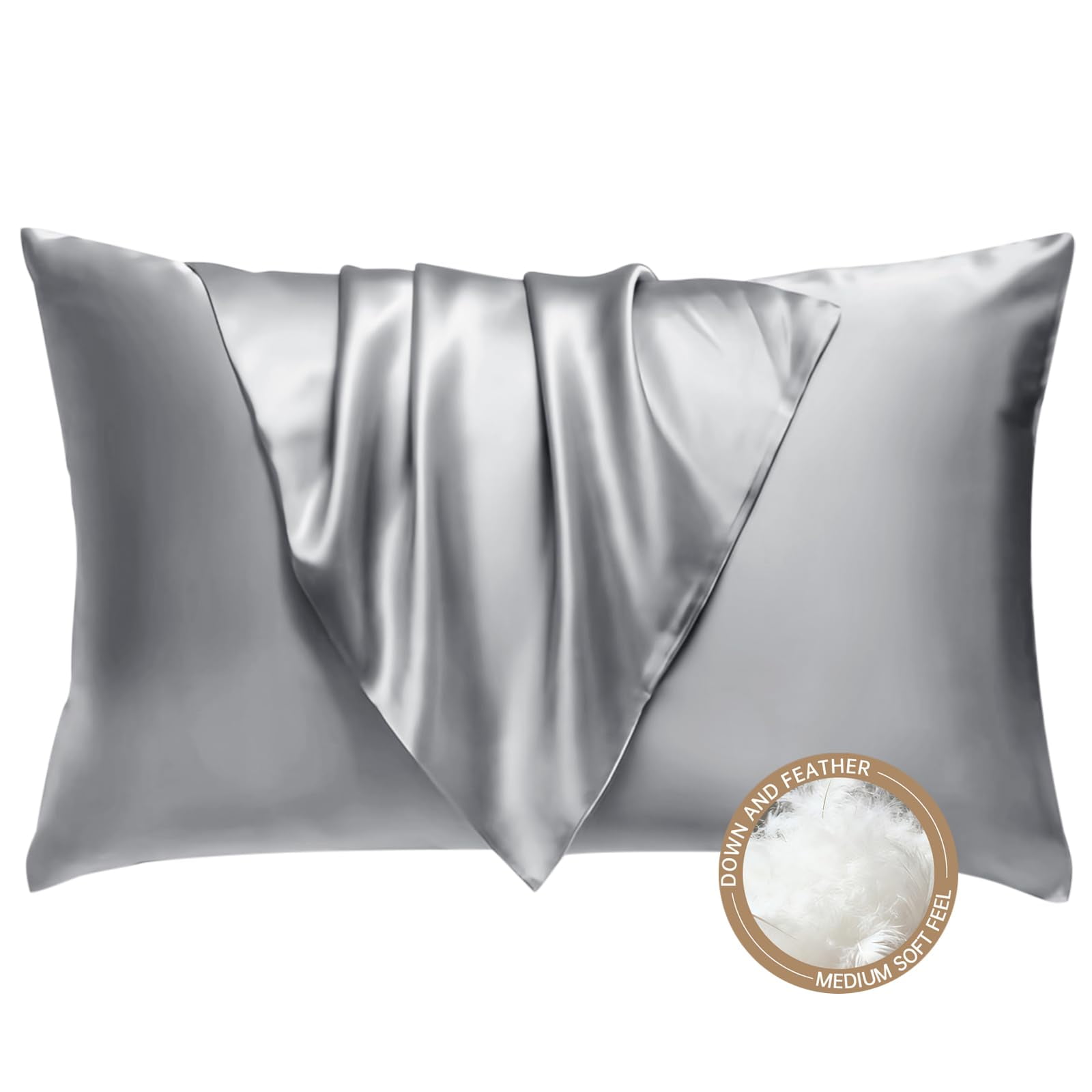 Almohada Bhz Queen Con Plumas De Ganso Gris Y Funda De Satén