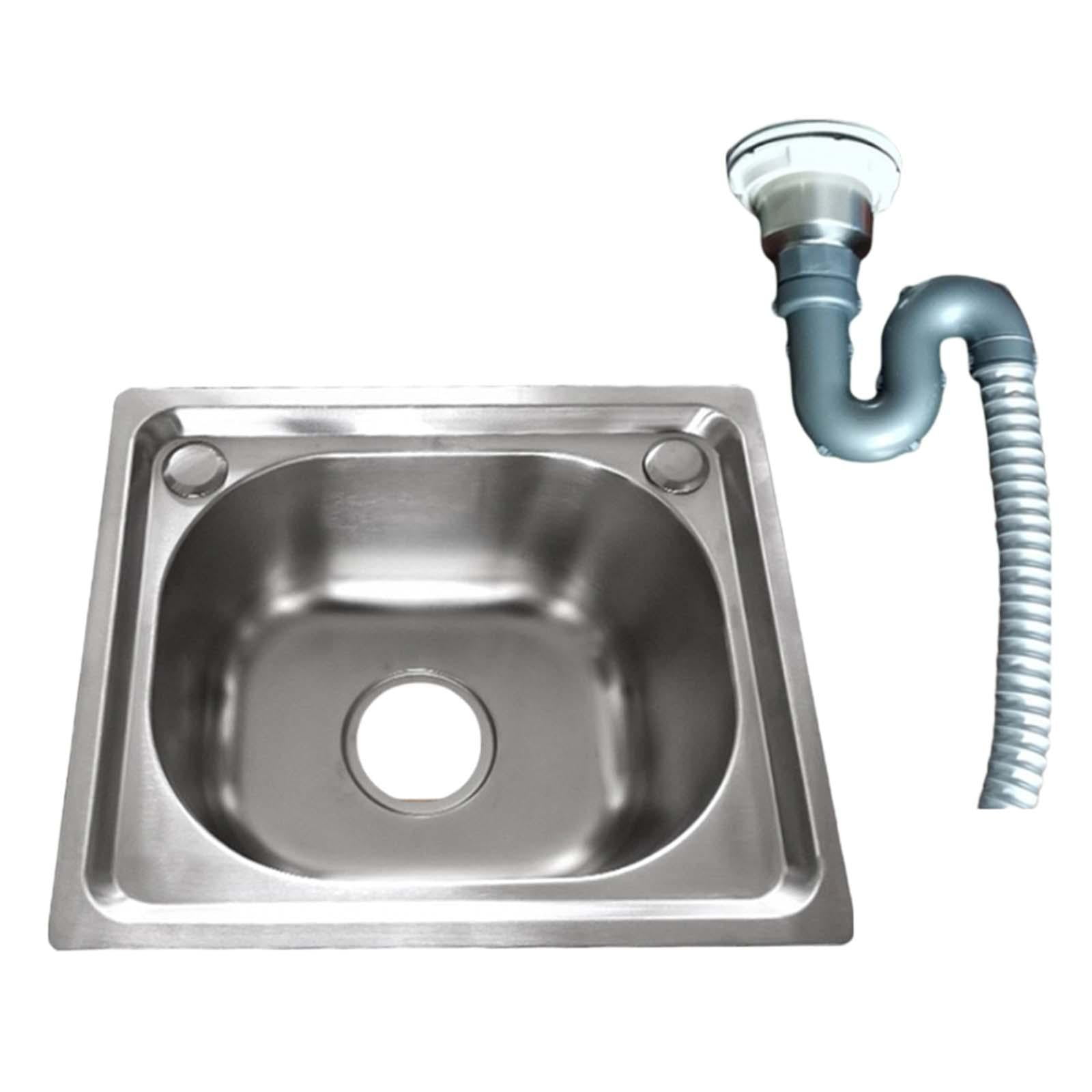 Magideal - Cuenco Individual De Acero Inoxidable, Fregadero De Cocina, Barra De Accesorios De Cocina Con Colador, Manguera, Lavabo Profundo Para Inodoro, Comedor 42cmx37cm