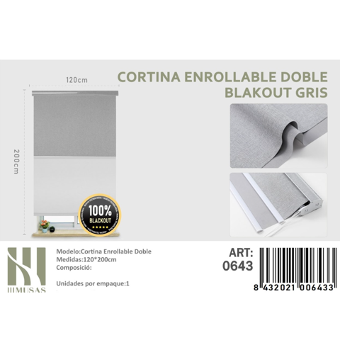 Mundo Shopping - Cortina Enrollable Doble Blackout Gris Jaspeado 120X200Cm