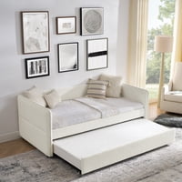 M&Ms - Daybed With Trundle Upholstered Tufted Sofa Bed, Twin Size, Boucle Fabric, Beige (83""X43""X29.5"")