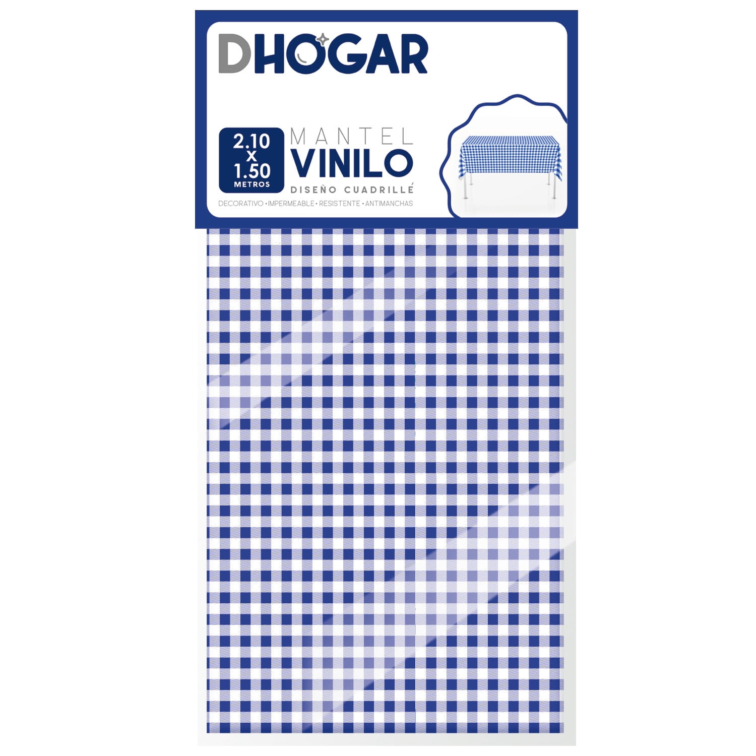 Mantel Vinilo Cuadrille Azul 210x150 Cm Dhogar