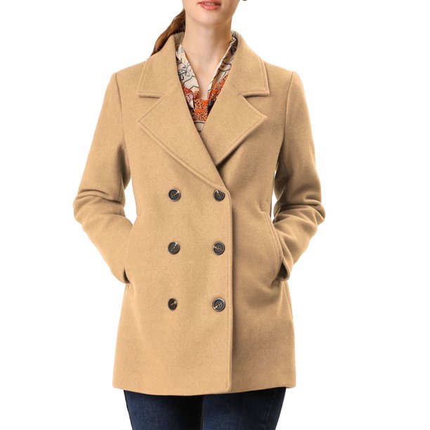 INSPIRE CHIC Abrigos de Invierno para Mujer de Manga Larga con Solapa hasta el Muslo Abrigo Exterior Cruzado Doble Botonadura S Camel