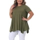 thumbnail image 4 of Agnes Orinda Mujeres Tallas Grandes Escuela Universidad Túnica Tops Verano Cuello Redondo Flowy Swing Suelto Manga Corta Camiseta de Punto Tops Blusa Casual 4X Verde Militar, 4 of 6