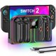 thumbnail image 1 of Base de carga para controlador de Switch 2, estación de carga rápida montada en la pared 4-en-1 con indicador LED, soporte de carga rápida de 2.5H, 1 of 8