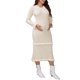 thumbnail image 2 of INSPIRE CHIC Vestido de Punto para Maternidad de Mujer con Volantes a Rayas, Cálido para Invierno, Elástico, de Manga Larga, Maxi Vestidos Beige X-Large, 2 of 6