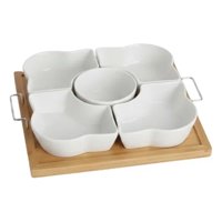 Genérico - Juego Soporte Snacks Servir Salsas 5 Cuencos Base Bambú Jhn