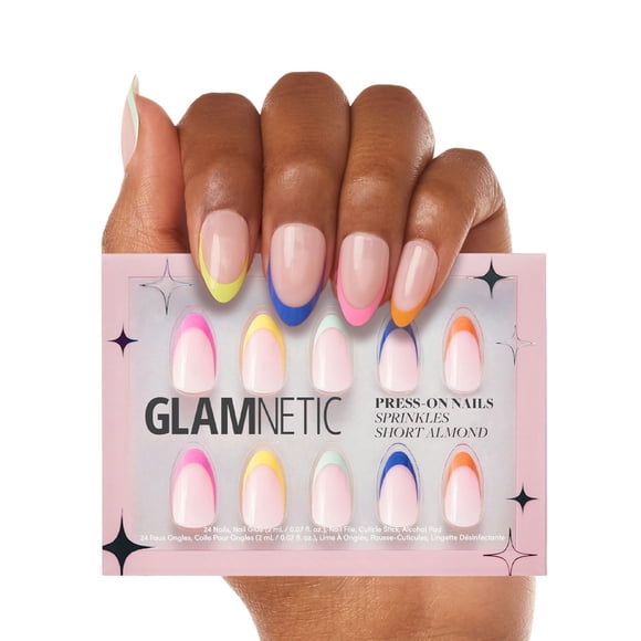 Press On Nails Glamnetic Sprinkles, punta francesa con forma de arcoíris