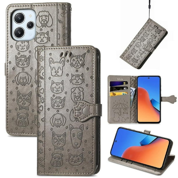 Funda Cartera FOXDOCK para XIAOMI Redmi 12 , Flip PU con Relieve de Gatos y Perros, Tarjetero y Soporte