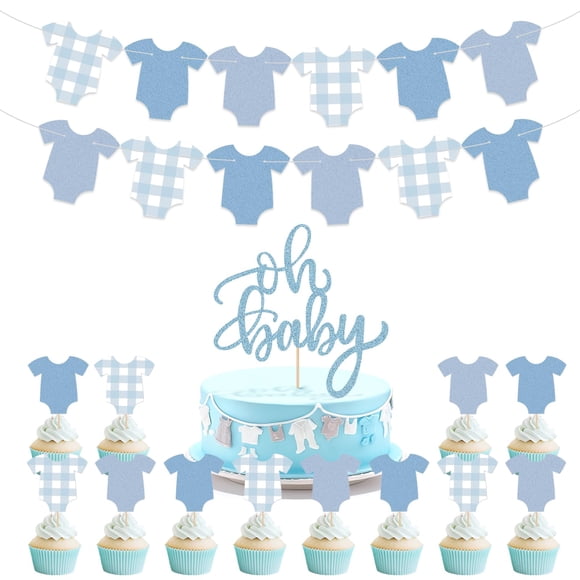 Kit de decoración para fiestas con diseño de body azul para baby shower para niño