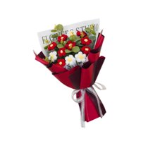 Bothyi - Ramo De Flores De Crochet Para Escritorio Con Hojas Verdes Decorativas, Flores Artificiales Rojas