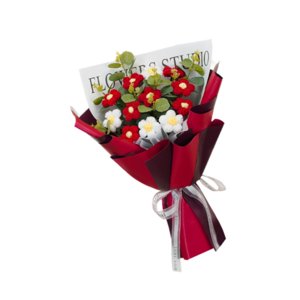 Bothyi - Ramo De Flores De Crochet Para Escritorio Con Hojas Verdes Decorativas, Flores Artificiales Rojas