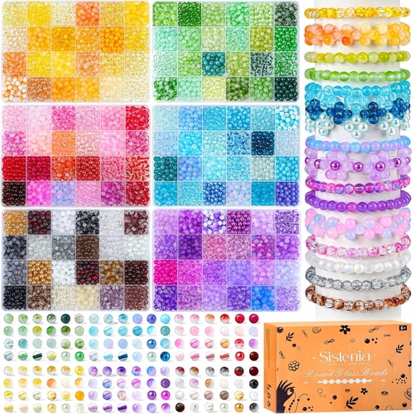 Kit Cuentas Vidrio Sistenia 6 mm 7200 u 144 Colores