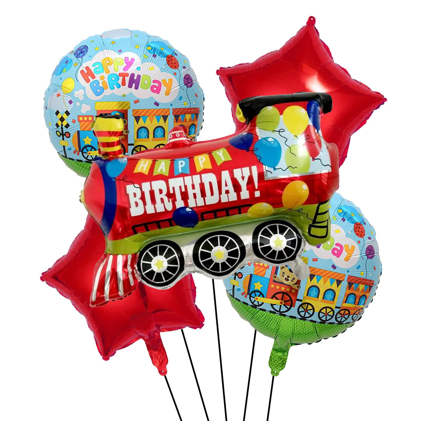 Anmifa - Globos De Aluminio Con Forma De Tren, 5 Unidades, Para Decoración De Fiestas De Cumpleaños Infantile