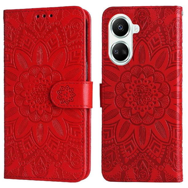 Funda tipo cartera FOXDOCK para Huawei Nova 10 SE , diseño girasol en relieve, cuero PU, cierre magnético, soporte y tarjetero