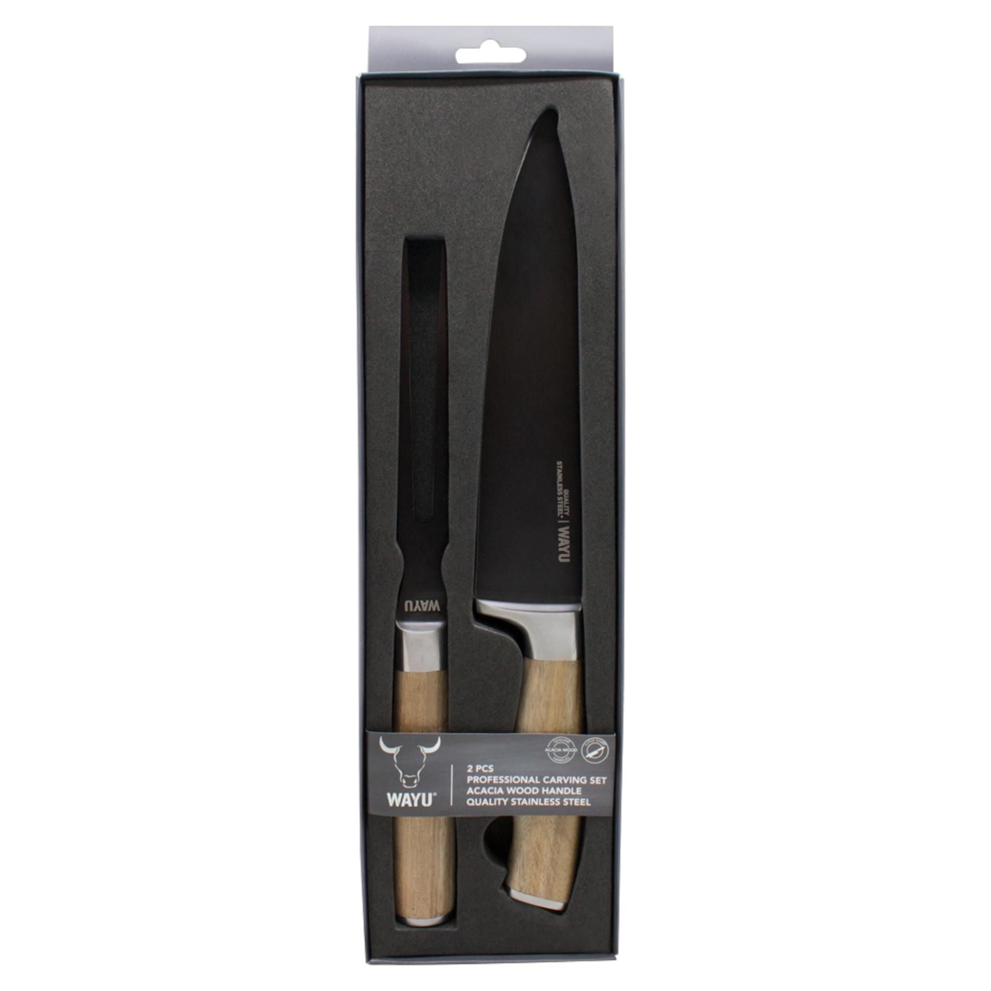 Wayu - Cuchillería Tenedor Y Cuchillo Premium 2 Piezas Café - Negro