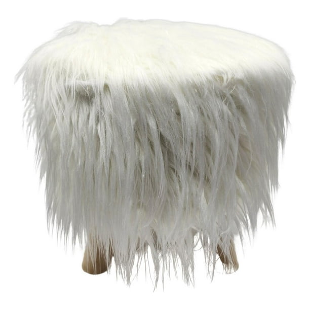 Puff Redondo Con Pelo Sintetico Para Niños Colores blanco