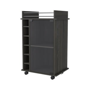 Fmfurniture - Bar Bajo 6 Botelleros 1 Puerta De Vidrio Fm-009O - Cafe Oscuro
