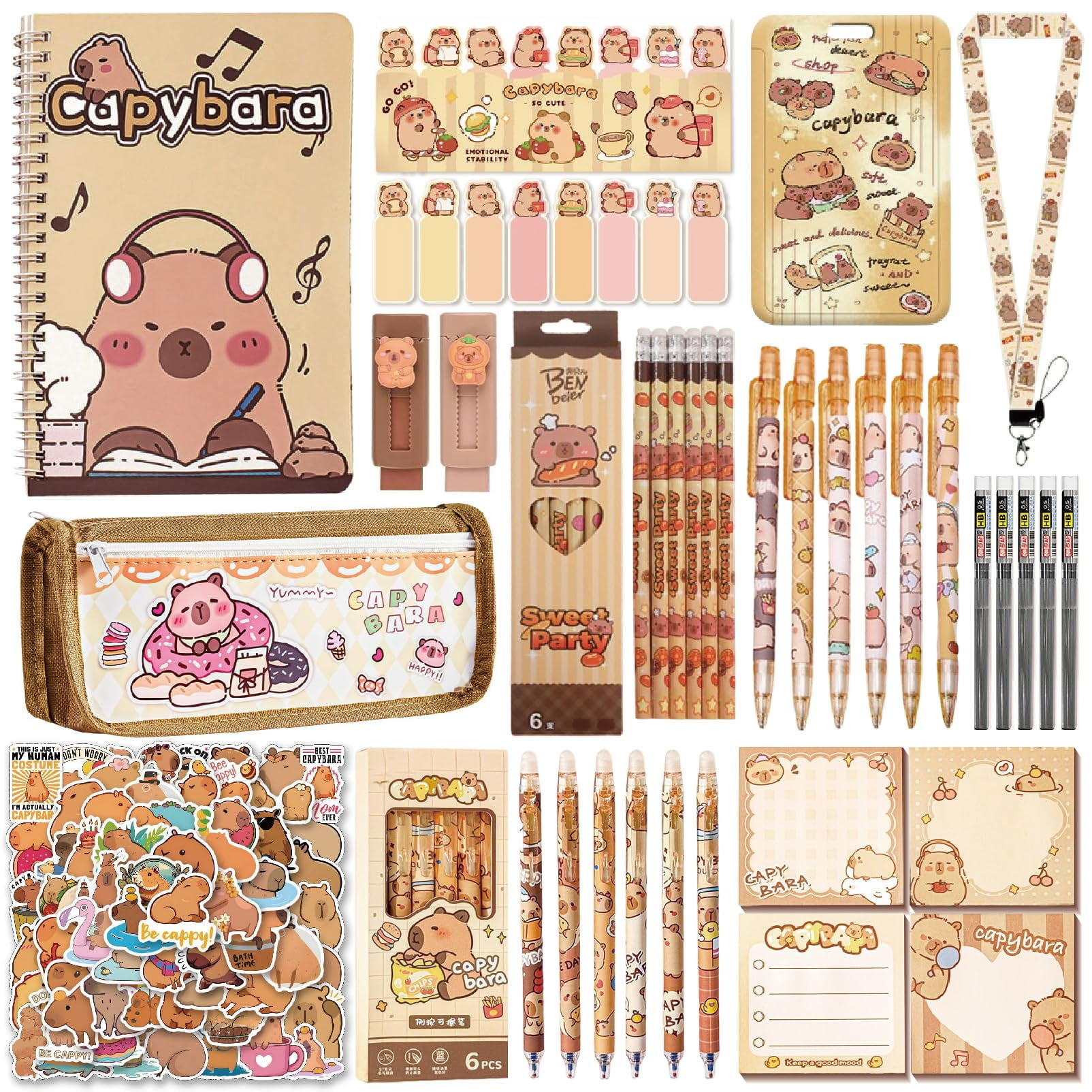 Set De Útiles Escolares Rhuiokjldf De 12 Piezas Con Tema De Capibara