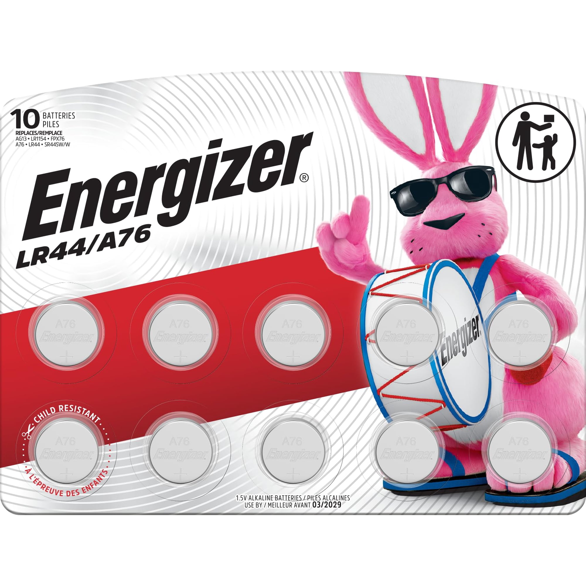 Pilas Alcalinas Energizer Lr44/a76 De 1,5 V, Paquete De 10