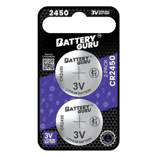 Battery Guru - Batería Para Llave De Auto Toyota Rav4 Prime (baterías Inteligentes Cr2450 De 3 V Para Rav4 Prime 2021-2024 Y Rav4 Híbrido Enchufable, Paquete De 2)