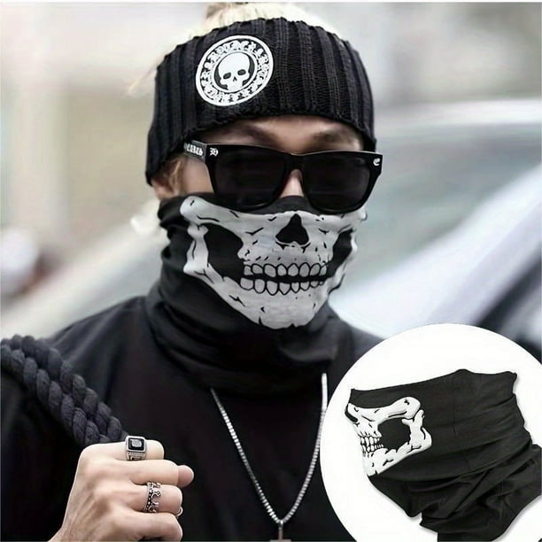 Outdoor Personalized Skull Pattern Sports Mask, Bike Motorcycle Helmet Neck Cover, Breathable Half Mask, Riding Equipment